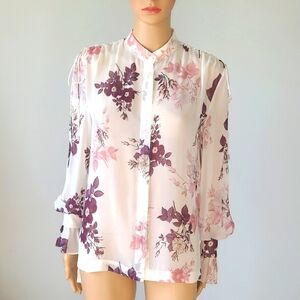LOVER Long-Sleeve Floral Silk Blouse